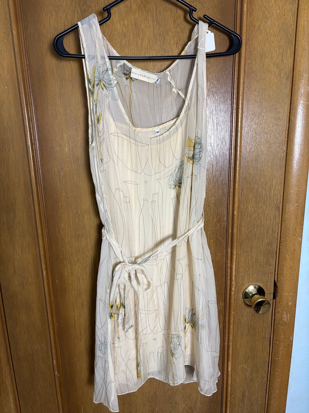 Love and Liberty Sheer Floral Midi Dress Tie waist Boho Cottagecore size M